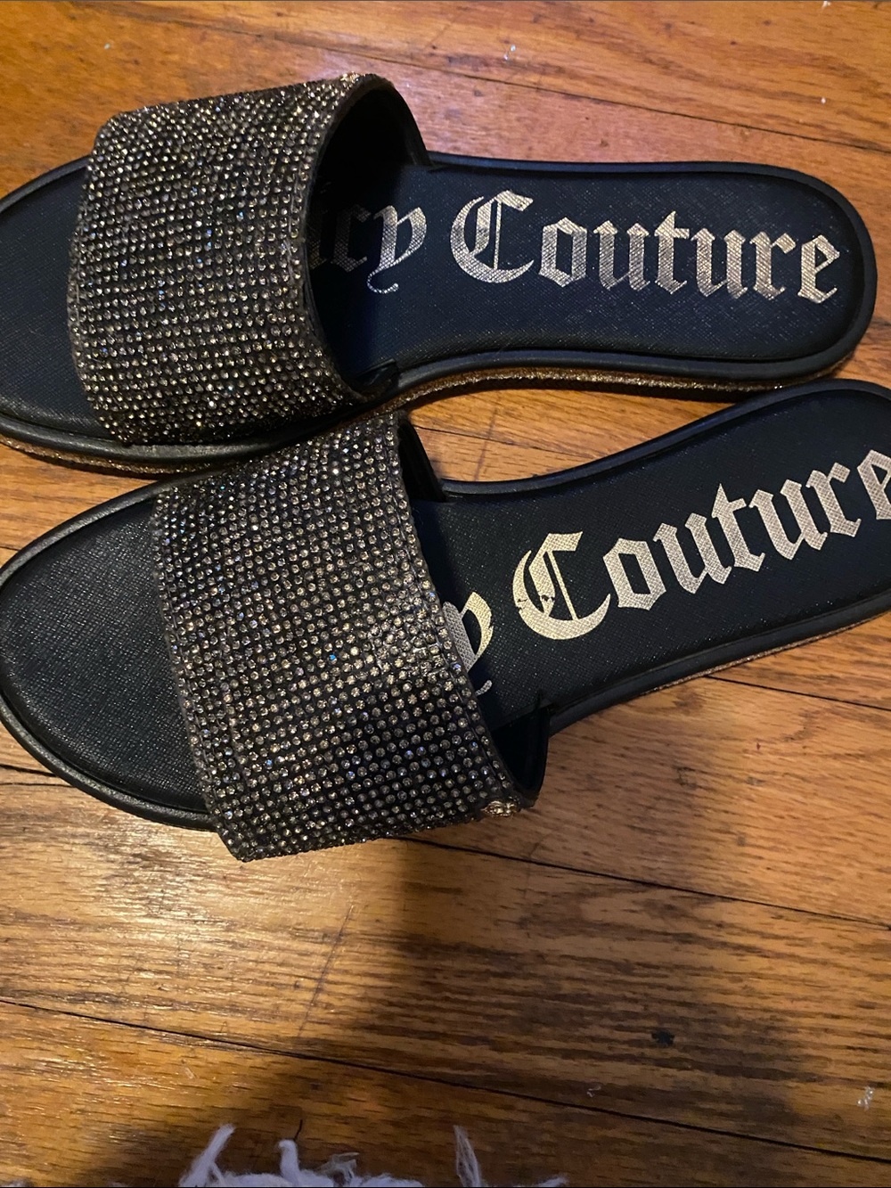 Juicy Couture Black Rhinestone Slide Sandals